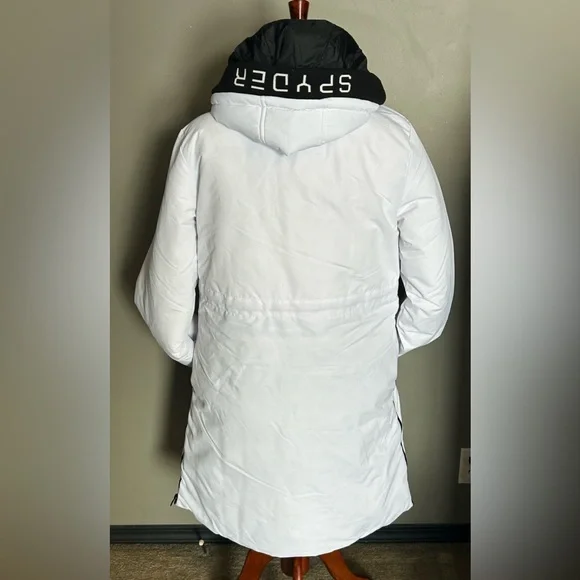 Spyder Women's White and Black long puffer jacket - Picture 6 of 16